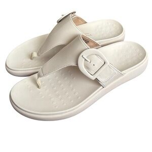Vionic Activate RX Cream Thong Flip Flops with Large Buckle size 10